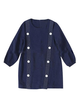 Stylish Blue Buttoned Long-sleeve Dress for Girls