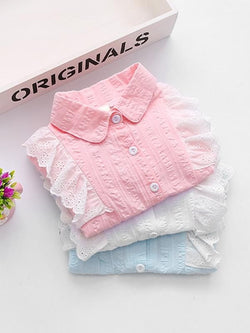Long-sleeve Cotton Shirt Blouse Top Solid Color for Baby Toddler Girls