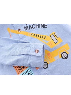 Cartoon Vehicle Crane Printed Cotton Shirt Long-sleeve for Toddlers Boys