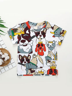 Hot Sale Cartoon Dog Printed Round Collar Top T Shirt For Baby Toddler Boys Girls