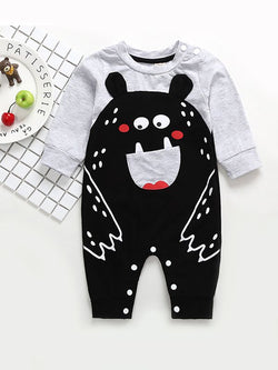 Cute Cartoon Little Monster Print Romper Cotton Long-sleeve Jumpsuit for Baby Boys