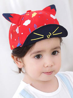 Cute Pointed Ears Mesh Embroidery Peaked Cap Cotton Sunhat For Babies Toddlers