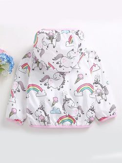 Unicorn Print Hooded Breathable Thin Coat Windproof Zip-up Spring Summer for Baby Toddler Girls Boys