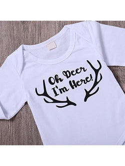 3-piece Hat Romper Pants Baby Set Letters Printed Deer Horns Camouflage Hat Trousers For Baby Boys Girls