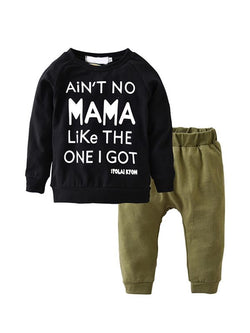 2-piece Top Pants Baby Set Letters Print Black Long Sleeves Tees Green Trousers For Baby Boy
