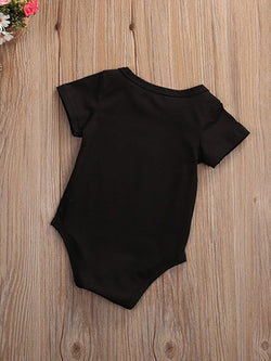 Short Sleeves Baby Romper Cartoon Crown Letters Printed Bowknot Bodysuit For Babies